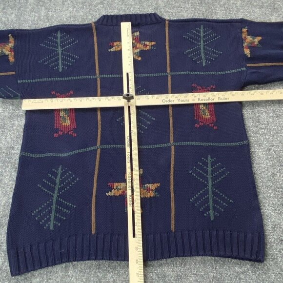 VTG 90s Chaps Ralph Lauren Sweater Men L‎ Navy Southwestern Geometric Boho Retro - Picture 9 of 15